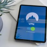 VPN secure connection shield on laptop screen